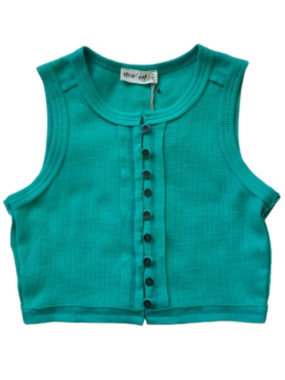 New In Button-Front Ribbed Crop Tank in Seafoam Green Size S